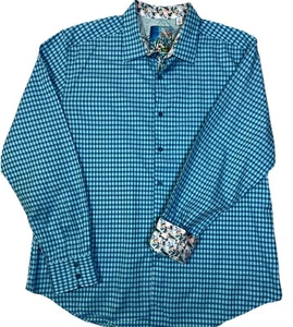 Robert Graham Button Shirt Men's 2XL Blue Geometric Flip Cuff Designer Cotton - Picture 1 of 10