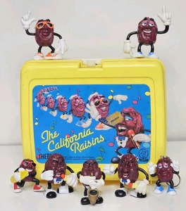 Vintage 1987 The California Raisins gelbe Brotdose mit PVC Figuren  - Bild 1 von 10