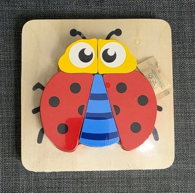LADYBIRD WOODEN JIGSAW PUZZLE - SHAPE SORTING TOY / WOOD - AGE 1 - INSECT - Image 1 of 4