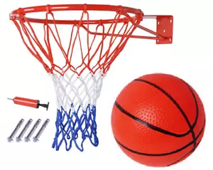 Basketball Set Metal Hoop Ring with Net & Ball & Pump & Wall Mount Fixings - Picture 1 of 4