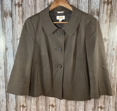 Talbots Brown Stretch Lined Swing Career Jacket Large Buttons Back Pleat Sz 10 - Image 1 of 4