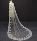 Brides Bridal Pale Ivory Cathedral Veil 1 Tier Soft Tulle Lace Edge With Comb
