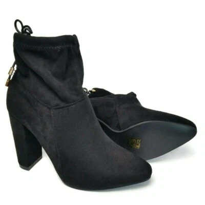 BOOHOO Botas de Tacón Bloque Negras Tacón Alto Tirar Atado Trasero Tobillo Mujeres Talla 9 EE. UU. Foto 1 de 4