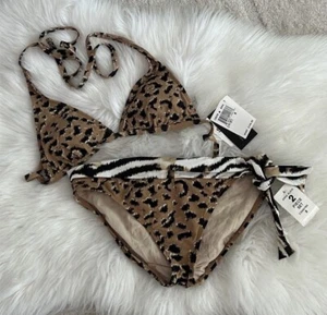 Anne Klein 2 Piece Leopard Print triangle Bikini Swim Bathing Suit Nwt Sz 8 - Picture 1 of 4