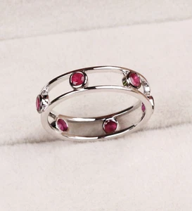 Solid 925 Sterling Silver Pink Ruby Bezel Set Wedding Band Ring Gift For Wife - Picture 1 of 11