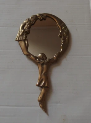Miroir face a main PIERROT lunaire en laiton époque art déco TBE H 21 x L 11 cm - Photo 1/4