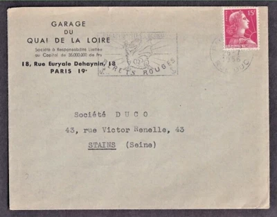 RED BERET PARACHUTE REGIMENT FRANCE #753 COVER FROM PARIS TO STAINS 1956 - Image 1 of 2