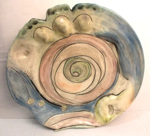 LG (Linda) Gossett, grande piatto ceramica arte astratta 2008 12" x 2" firmato - Foto 1 di 5