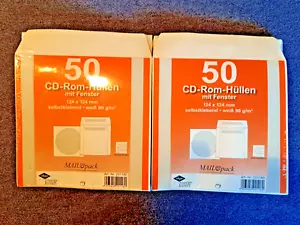 👍2 x 50 Stück CD-Rom-Hüllen mit Fenster - 124x124mm - selbstklebend/weiß - OVP - Bild 1 von 1