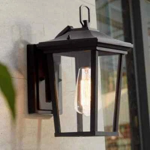 LNC Modern Coastal Matte Black Outdoor Sconce with Clear Glass - Picture 1 of 8