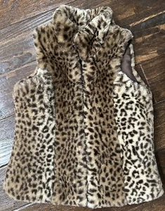 C&C California Cool Cat Brown Black Leopard Print Faux Fur Vest Soft Girls Sz 12 - Picture 1 of 5