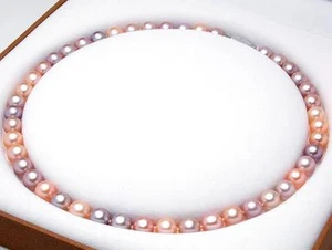 Collana di perle rotonde multiple 18"7-10 mm oro naturale mare del sud rosa viola 1668 - Foto 1 di 3