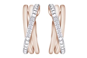 Diamond Criss-Cross Hoop Earrings 14K Rose Gold Plated ( 0.04 cttw, I2-I3/I-J ) - Picture 1 of 4