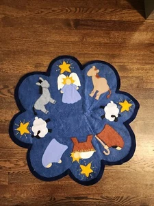 Handmade Christmas Tree Skirt? Nativity Scene Felt Mat No Hole Centerpiece 25"  - Picture 1 of 9