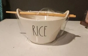 RARE Rae Dunn RICE Bowl With Chopsticks NEW   - Picture 1 of 7