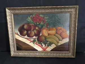 Ancien Tableau Signé Huile sur Bois Nature Morte Fruits 1937 - Imagen 1 de 24