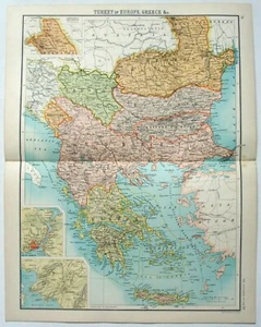 Turkey in Europe - Original 1898 Map by John Bartholomew. Ottoman Antique - Picture 1 of 4