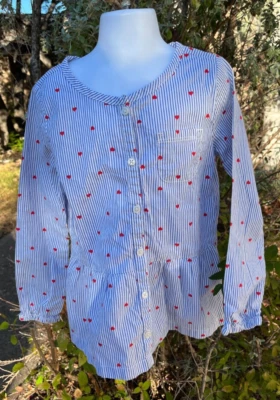 CARTER'S KID™️ BLUE & WHITE STRIPED COTTON LONG SLEEVE GIRLS TOP  ~ SIZE 6/6x - Image 1 of 4