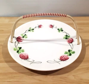 Pink Clover Lefton Shamrocks #2508 Vtg Handled Plate Japan Party Holiday FLAW - Picture 1 of 6