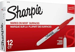 SHARPIE 32702 Retractable Permanent Markers, Fine 12 Count (Pack of 1), Red - Picture 1 of 7