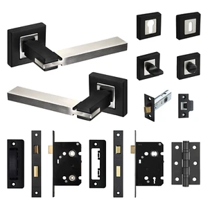 Square Rose Duo Finish Internal Door Lever Handle Pack Latch Sash Bathroom Kit - Picture 1 of 17