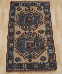 ALFOMBRA AZTECA ALFOMBRA TURCA ANUDADA A MANO ALFOMBRA RECTANGULAR LANA 30+ ALFOMBRA AZUL 2X4 pies - Imagen 1 de 3