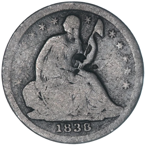 1838 (P) Seated Liberty Half Dime 90% Silver About Good AG Damaged See Pics F374 Cover