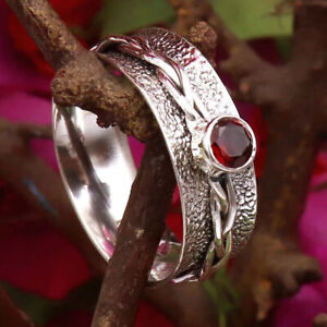 Garnet 925 Sterling Silver Band &Spinner Meditation Handmade Ring All Size-U-89