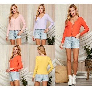SALE- Women's Cotton Blend Long Sleeve Ribbed Knit Cardigan - Picture 1 of 24