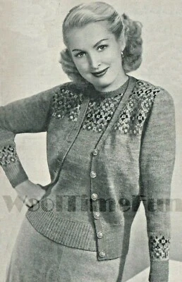 Knitting Pattern Vintage 1940s Lady's Fair Isle Jumper & Cardigan Twin Set. 38" - Image 1 of 2