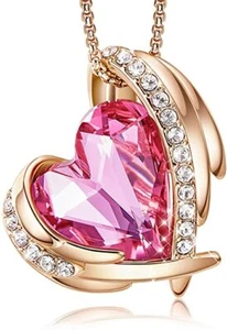 Pink Angel 18K Rose Gold Pendant Necklace Embellished w/Crystal from Swarovski - Picture 1 of 6