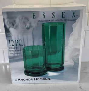 12 PC Set-Anchor Hocking  Essex Emerald Green 6-Rocks & 6 Iced Tea Original Box - Picture 1 of 24