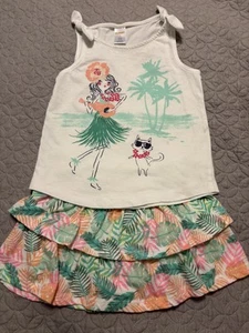 Gymboree Girls Sz5 White, Green & Peach Tropical Tank w/ Jumping Beans Skort - Picture 1 of 7