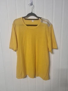 TRENERY size XL yellow chambray linen round neck short sleeve zip detail basic - Picture 1 of 6