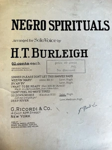 NEGRO SPIRITUALS-H.T.BURLEIGH/G. RICORDI & CO. 1917 - Picture 1 of 3