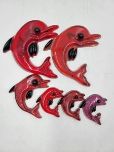 Vintage Lucite Lot Of 8 Dolphins Wall Decor MCM 7 Red 1 Pink/Lt Purple Read - Picture 1 of 12