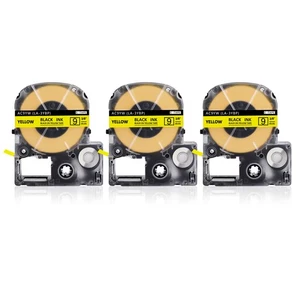 3PK Black on Yellow Tape Compatible with Epson LK-3YBW KingJim SC9YW 3/8" Label - Picture 1 of 11