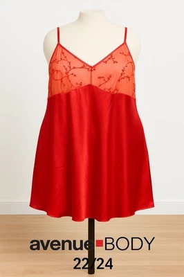 Avenue BODY Plus Size 22/24 Red Satin Sheer Lace Chemise Nightgown NWOT - Image 1 of 4