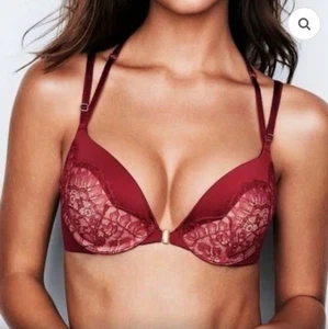 Victoria's Secret 34B sehr sexy Push Up BH Spitze Blumen weinrot gold Frontverschluss - Bild 1 von 11