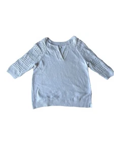 J Jill crochet open stitch sleeve sweater women’s size Small P white lacy cotton - Picture 1 of 7
