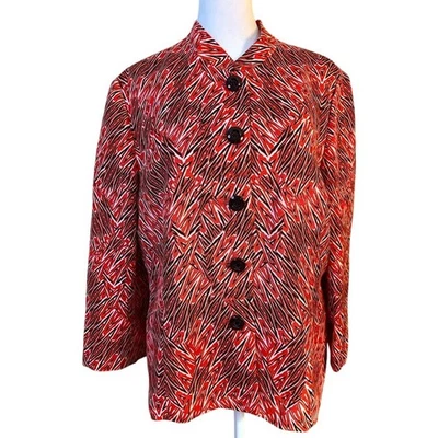 Blazer Kasper Coral Negro Estampado Geométrico Mezcla Lino Talla 12 Foto 1 de 4