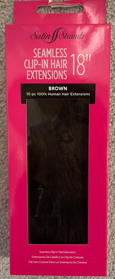 Extensiones de cabello con clip sin costuras marrón de 18 pulgadas satinado, 100 % cabello humano, Foto 1 de 1