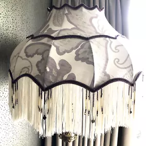 Victorian Downton Abbey Traditional Silver Grey Purple 100%Silk Lampshade 22INS - Picture 1 of 12