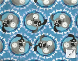 Half Yard FLANNEL Cartoon Bulldogs in Circles of Bones on Teal BTHY  100% Cotton - Picture 1 of 1