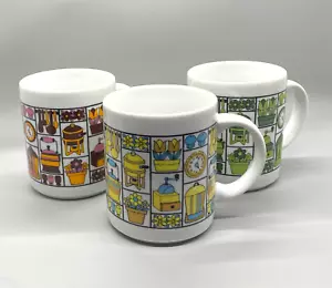 3 Vintage Retro 1970s Kitschy Mod Kitchen Pop Art Graphics Coffee Mugs - Picture 1 of 5