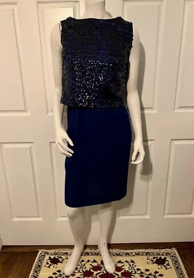 Vintage 1950's Blue Sheath Cocktail Dress & Matching Sequin Top Blouse Size XS - Image 1 of 4