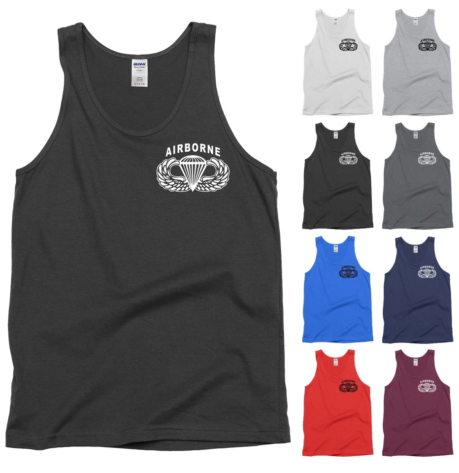 Camiseta sin mangas Airborne US Paracaidista Ejército Salto Alas Paracaidista Insignia Camisa NUEVA Foto 1 de 1