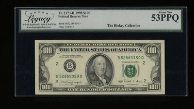 DBR 1990 $100 FRN New York Fr. 2173-B Legacy 53 PPQ Serial B52889350D - Image 1 of 2