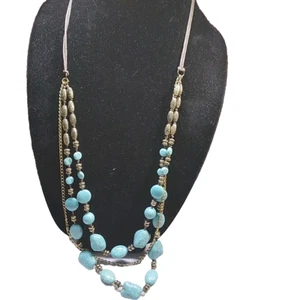 30 Inch Tri Strand Necklace Howlite Rhinestones Brass And Gold Tones Nylon Cord - Picture 1 of 4