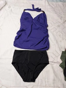 Tropical Escape Swimsuit Top Purple Size 10 With Roxanne Size 10 Black Bottoms - Picture 1 of 6